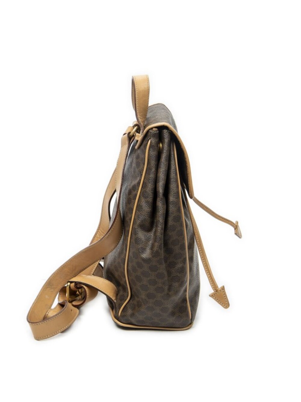 Celine Drawstring Flap Backpack Beige Brown Macadam Canvas - Picture 4 of 10